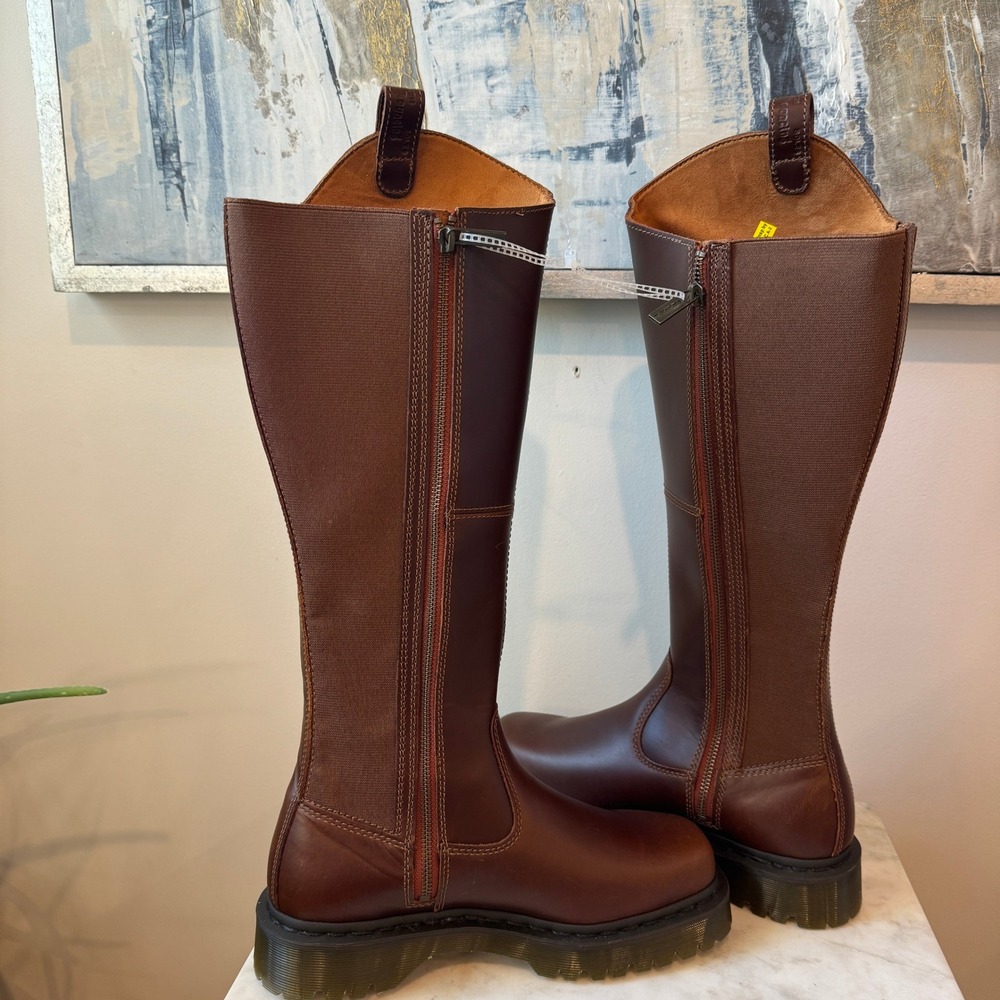 Dr. Martens Amaayah Hi Leather Bex Brown Riding Boots Women's Size 8 Platform - Picture 11 of 13